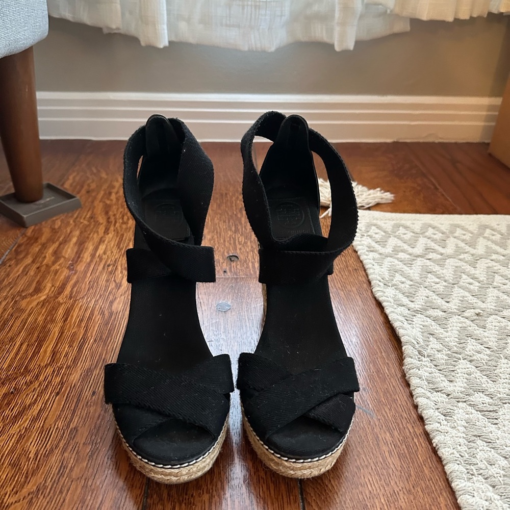 Tory Burch Black Espadrille Wedges